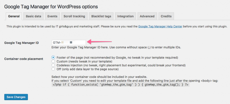 adding the WordPress Google Tag Manager
