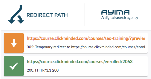 site analysis example of a 302 redirect