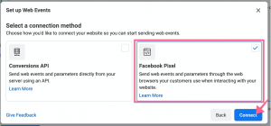 select facebook pixel and connect